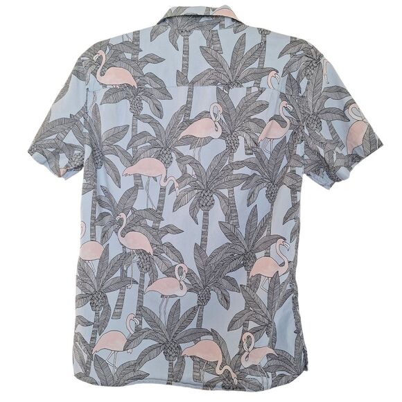 American Eagle Flex Cotton Shirt Blue Flamingo Button Up Mens S Beach Casual - Picture 2 of 12